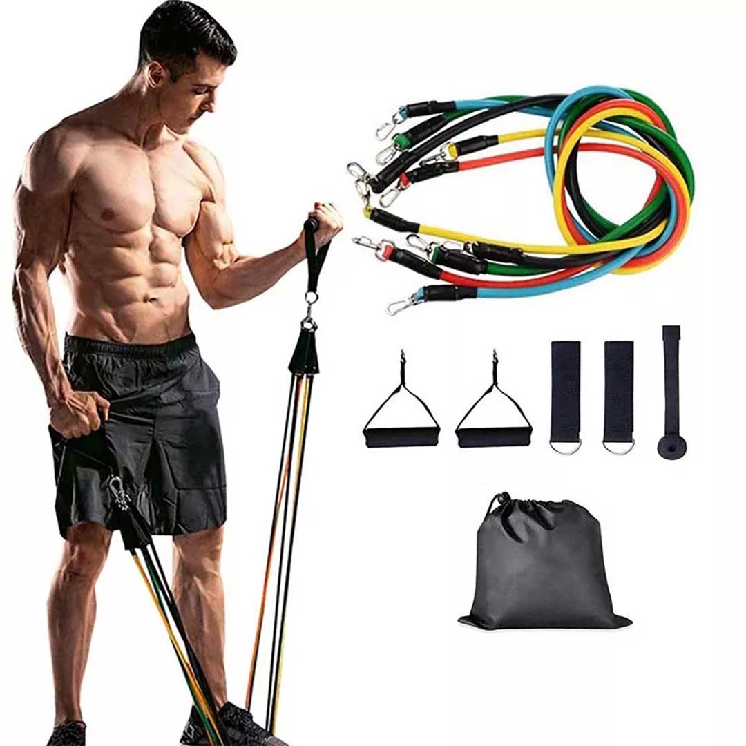 11 Pcs Resistance Band Set Yoga Pilates Abs Exercise Fitness Gym Workout Set With Elastic Tube, Door Anchor, Ankle Straps, And Handles For Weight Loss Or Stretch