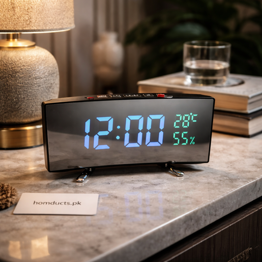 Luxury LED Mirror Digital Alarm Clock with Temperature & Humidity Display